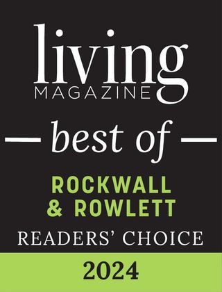 Living Magazine Best of Rockwall & Rowlett Readers’ Choice 2024 badge on black and green background