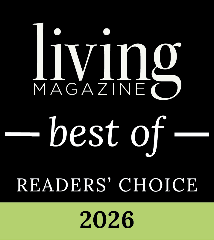 Living Magazine “Best of Readers’ Choice” badge in black, white, and green, with “2026” at the bottom