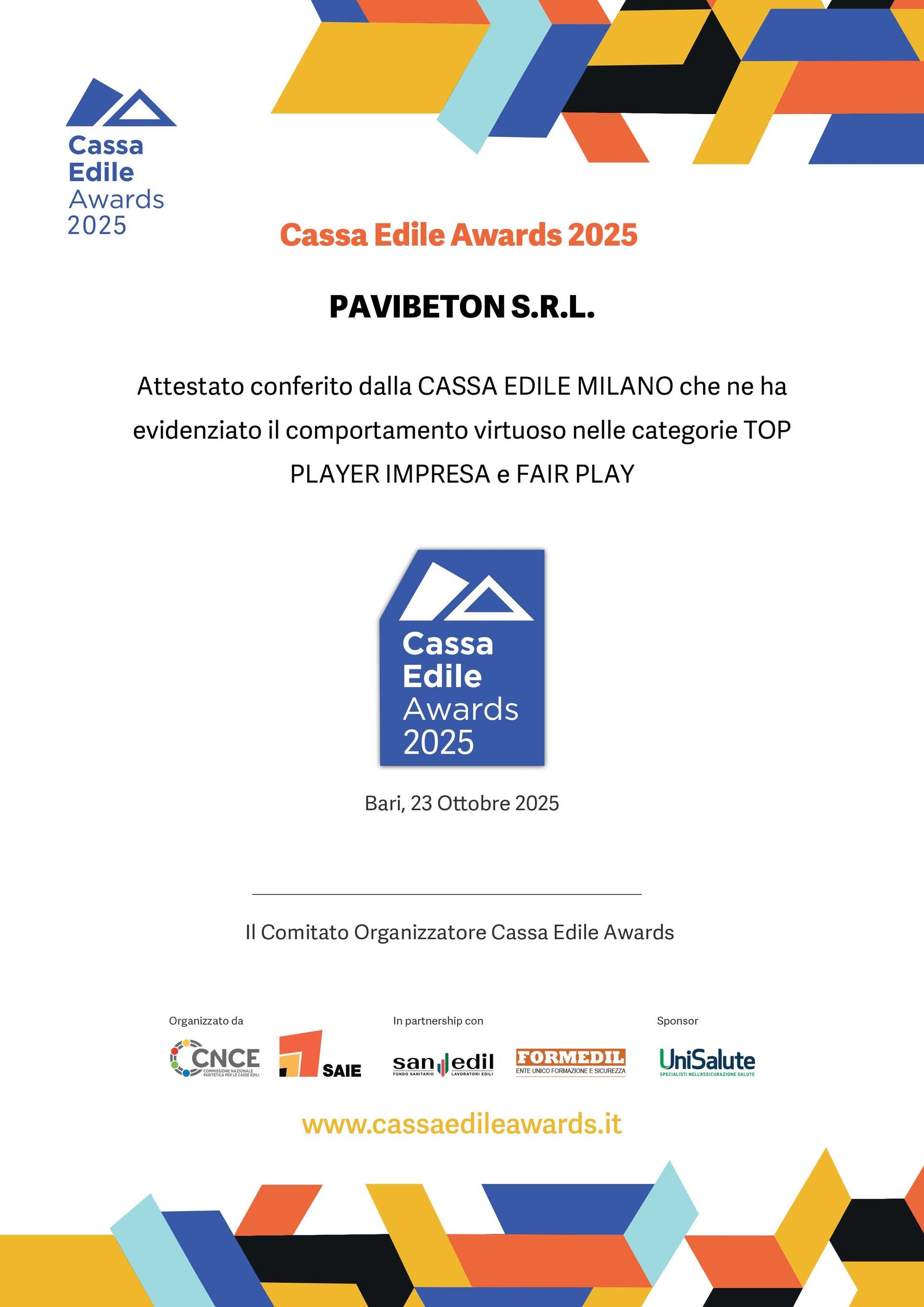 Cassa Edile Awards 2025