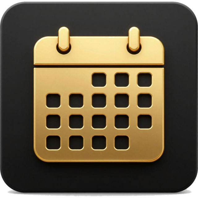 Gold calendar icon on a dark rounded square background