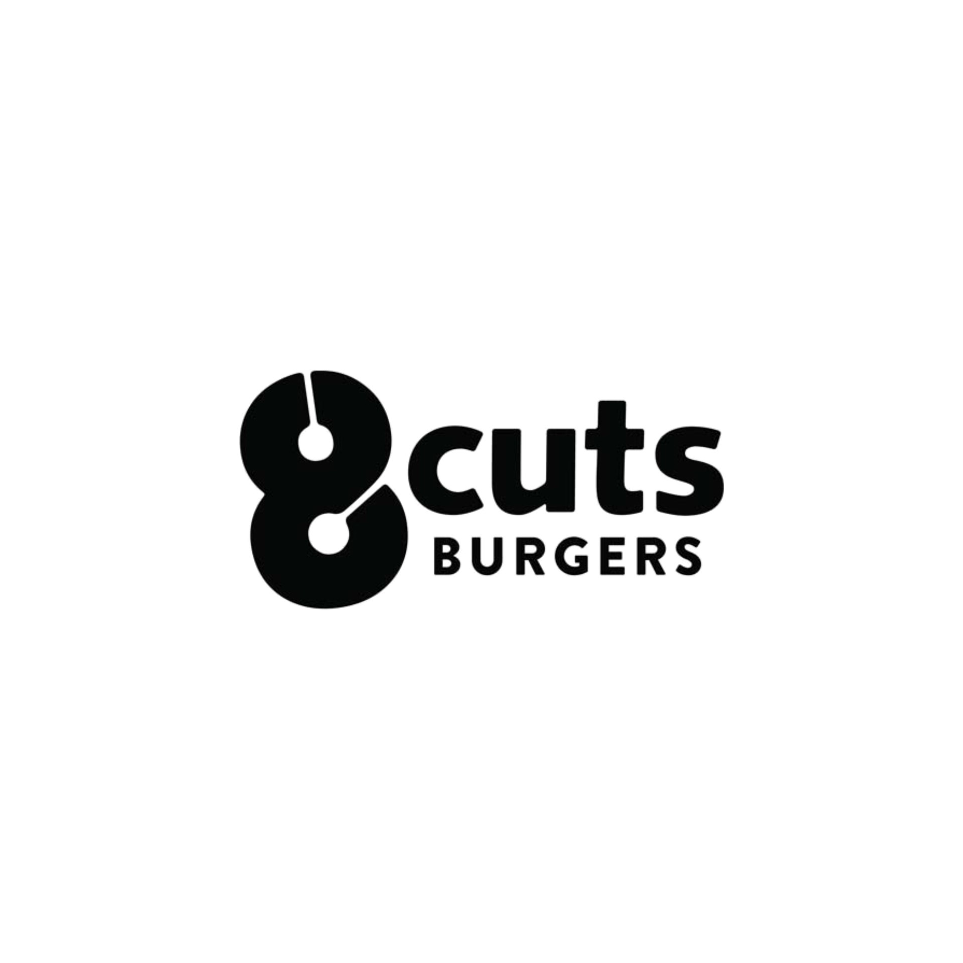Black “8 cuts BURGERS” logo with stylized number 8 and burger brand name
