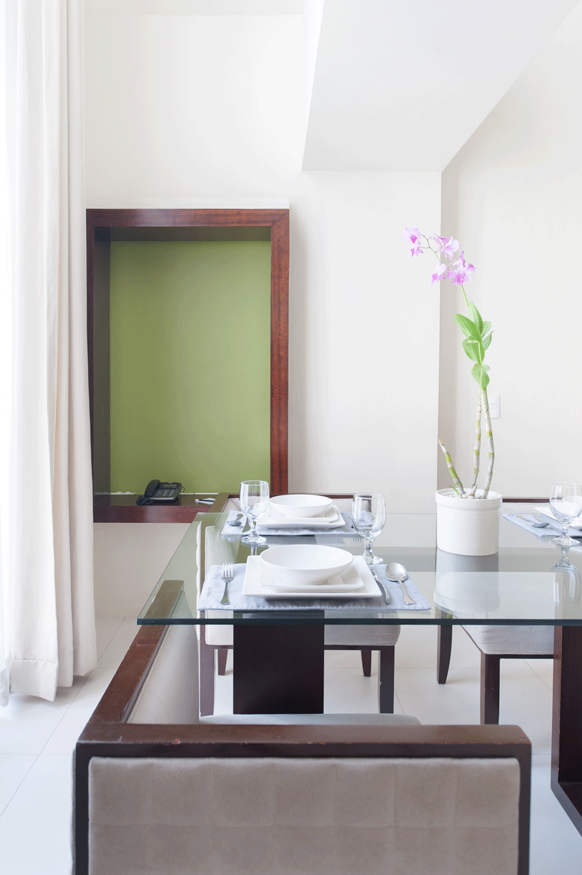 Modern glass dining table set for two at Picasso Boutique Residences Makati