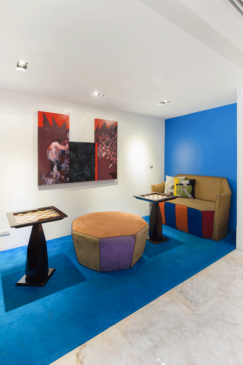 Art-decorated lounge area at Creative Spaces business lounge