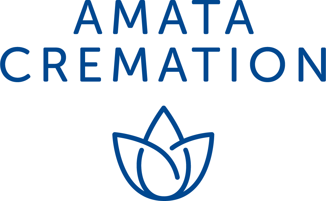Amata Cremation logo in blue against a transparent background.