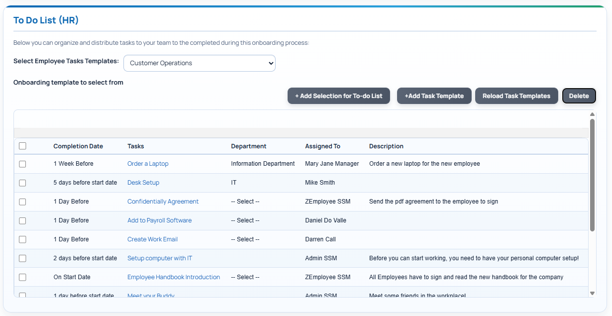 Onboarding Task List and Templates