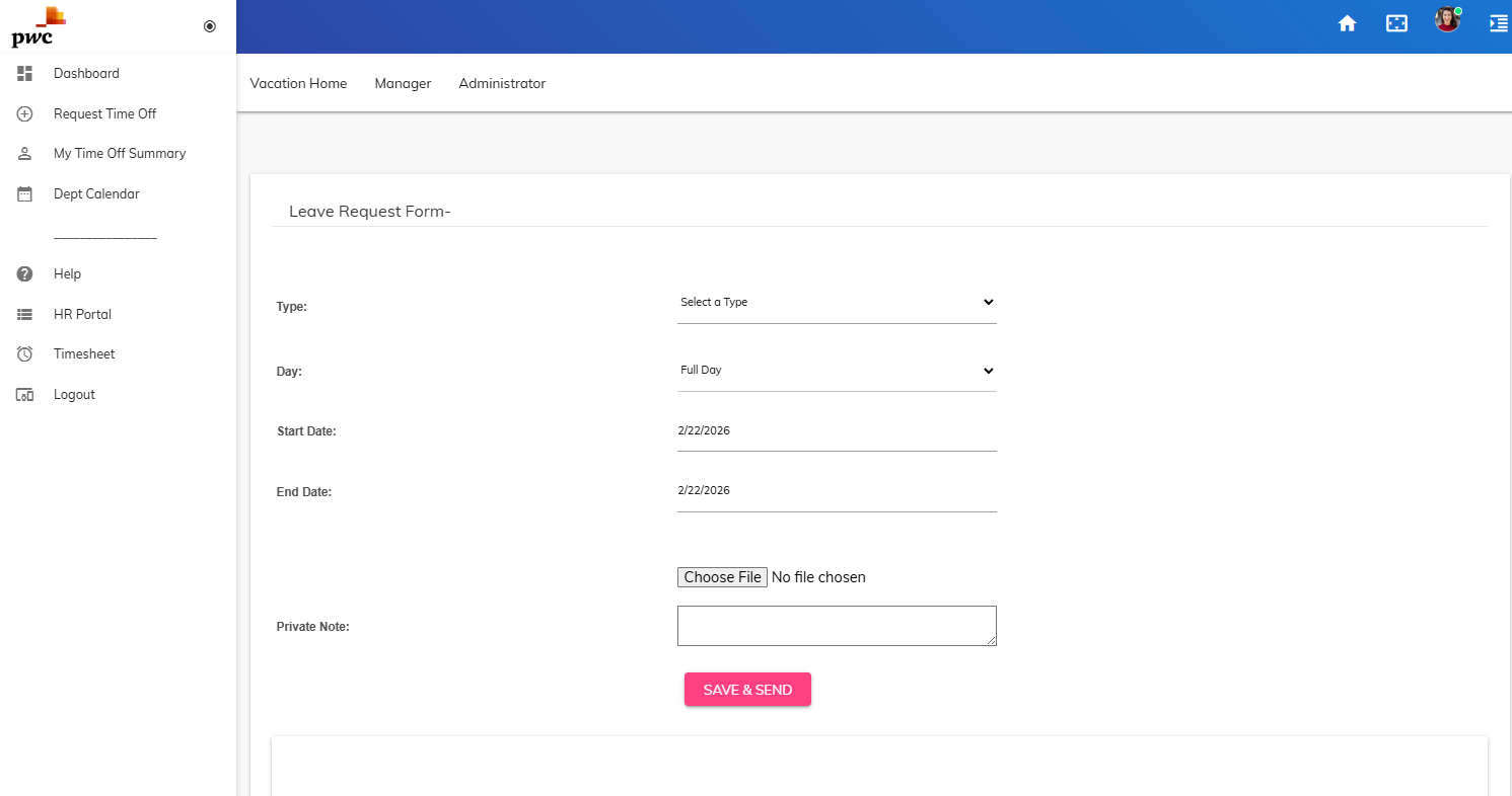 Leave Request Form Dashboard