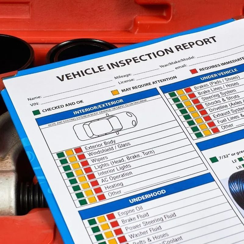 Vehicle Inspection Report, Partially Filled Out, on a Blue Clipboard — QA Oxley in Seventeen Mile Rocks, QLD