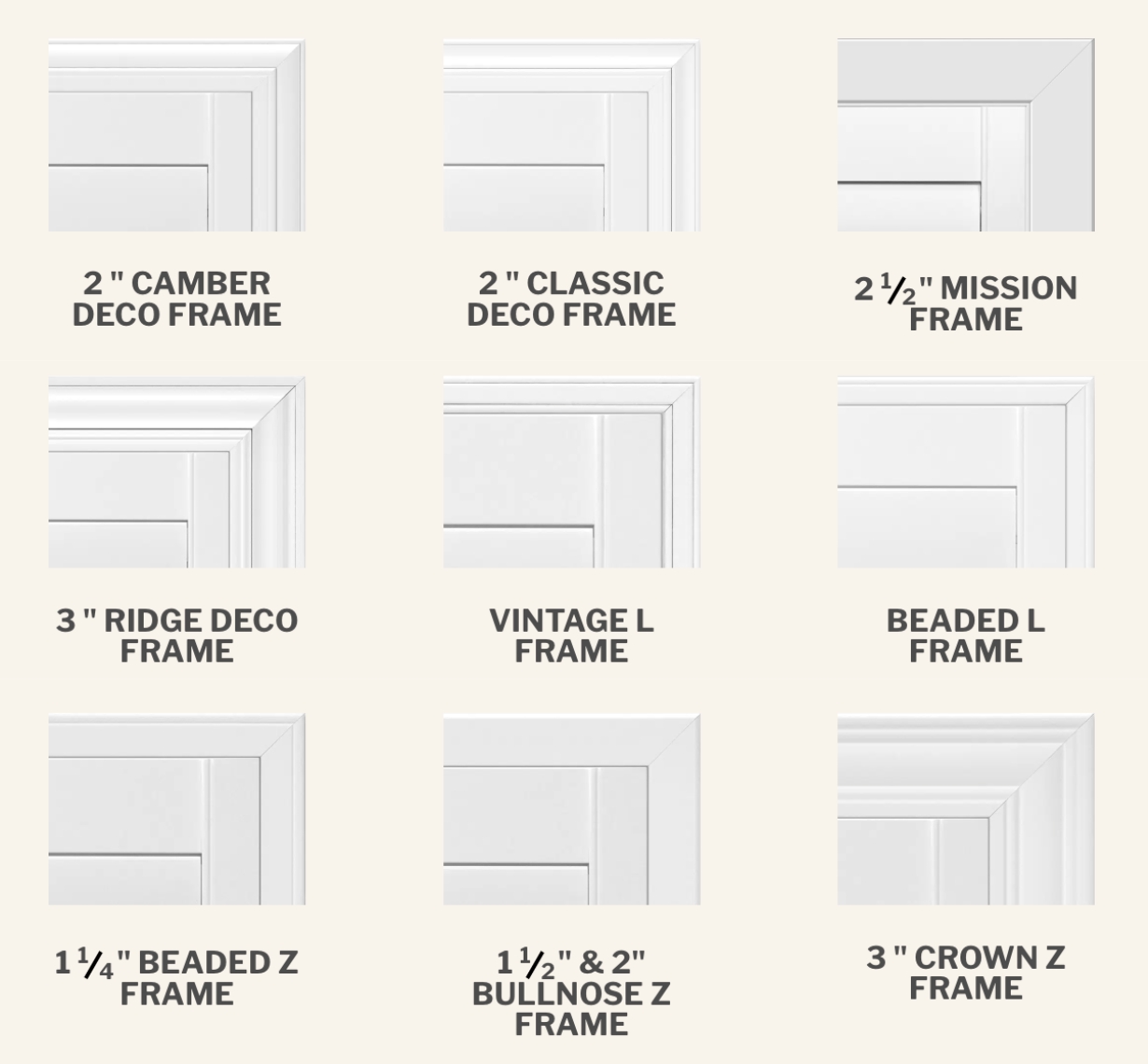 A picture of different types of deco frames