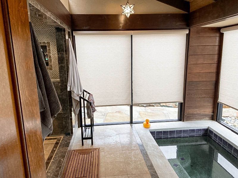 Love is Blinds-motorized patio shades in the poolroom