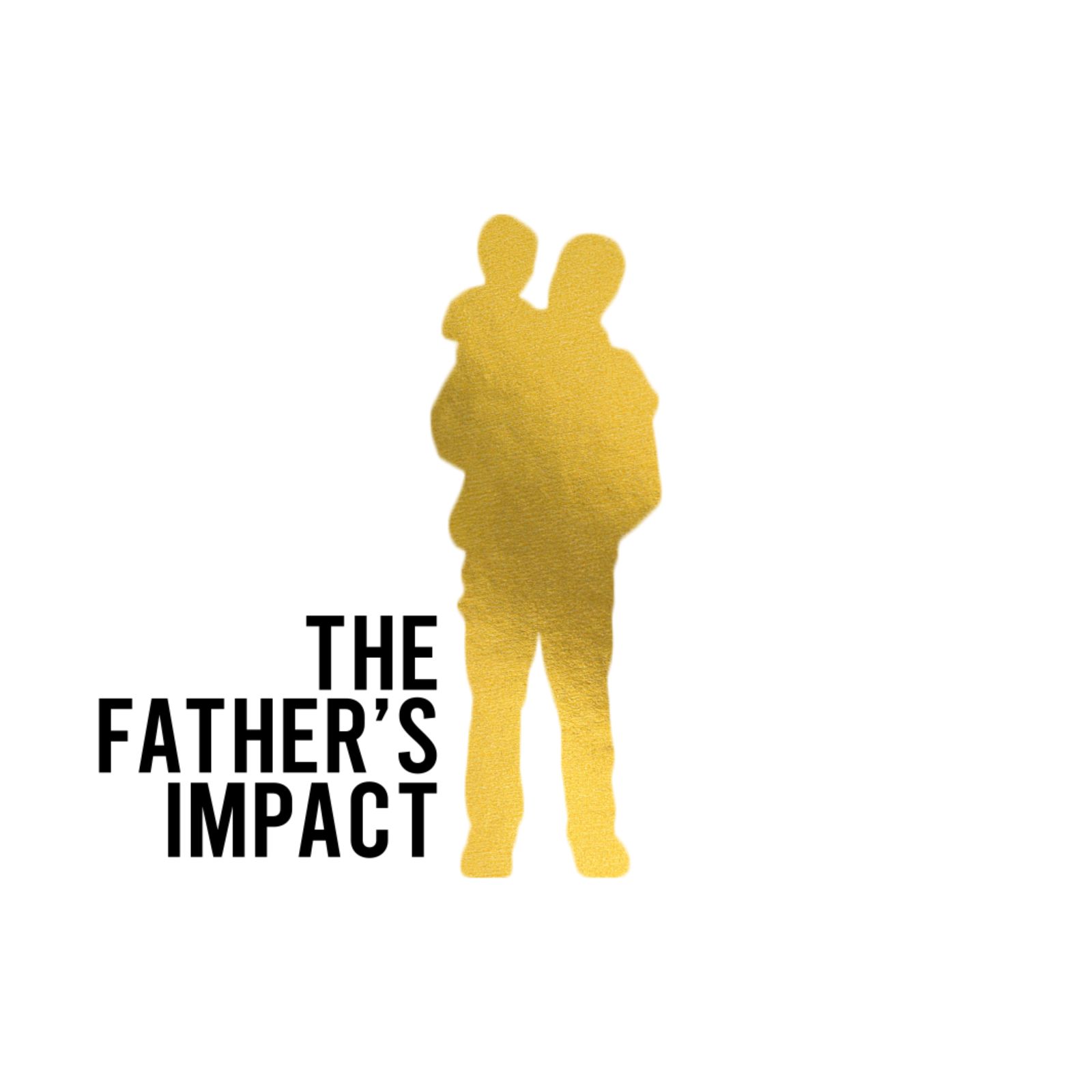Logo: in zwarte blokletters de naam met rechts daarvan een gouden omtrek van een vader die zijn kind vasthoudt.