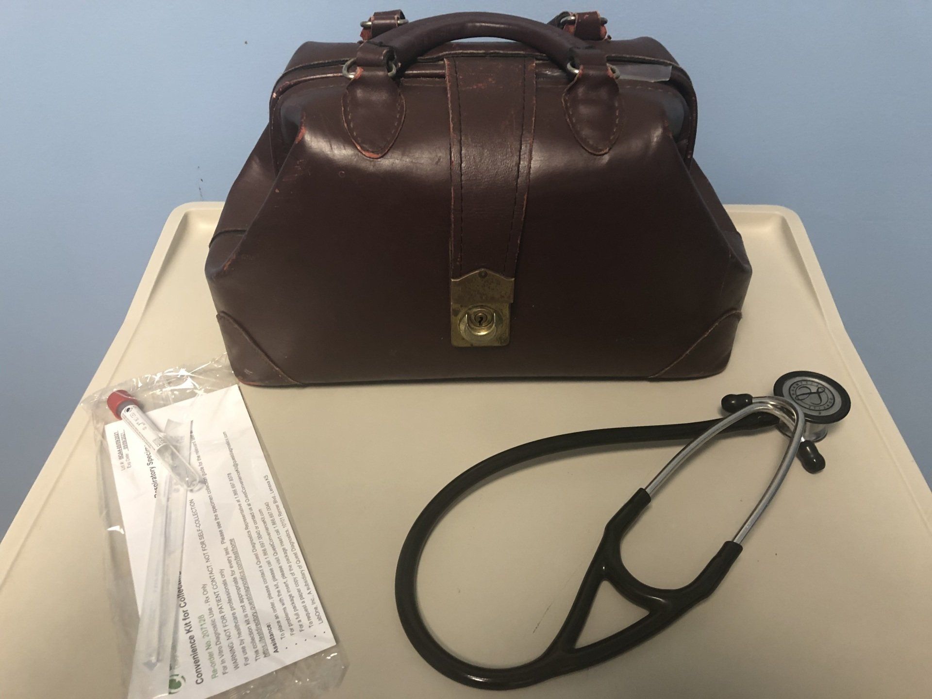 Dr. Norris and his traditional medical house call bag.