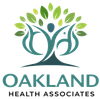 Oakland Health Associates logo with teal tree and leaf figures