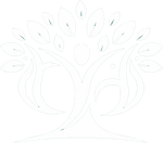 Stylized white tree with heart-shaped leaves and birds in a minimalist line-art design