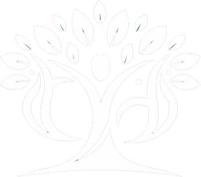 Stylized white tree with heart-shaped leaves and birds in a minimalist line-art design