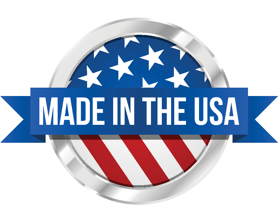 A made in the usa badge with an american flag on it