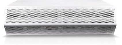 A white box with holes in it is sitting on a white surface.