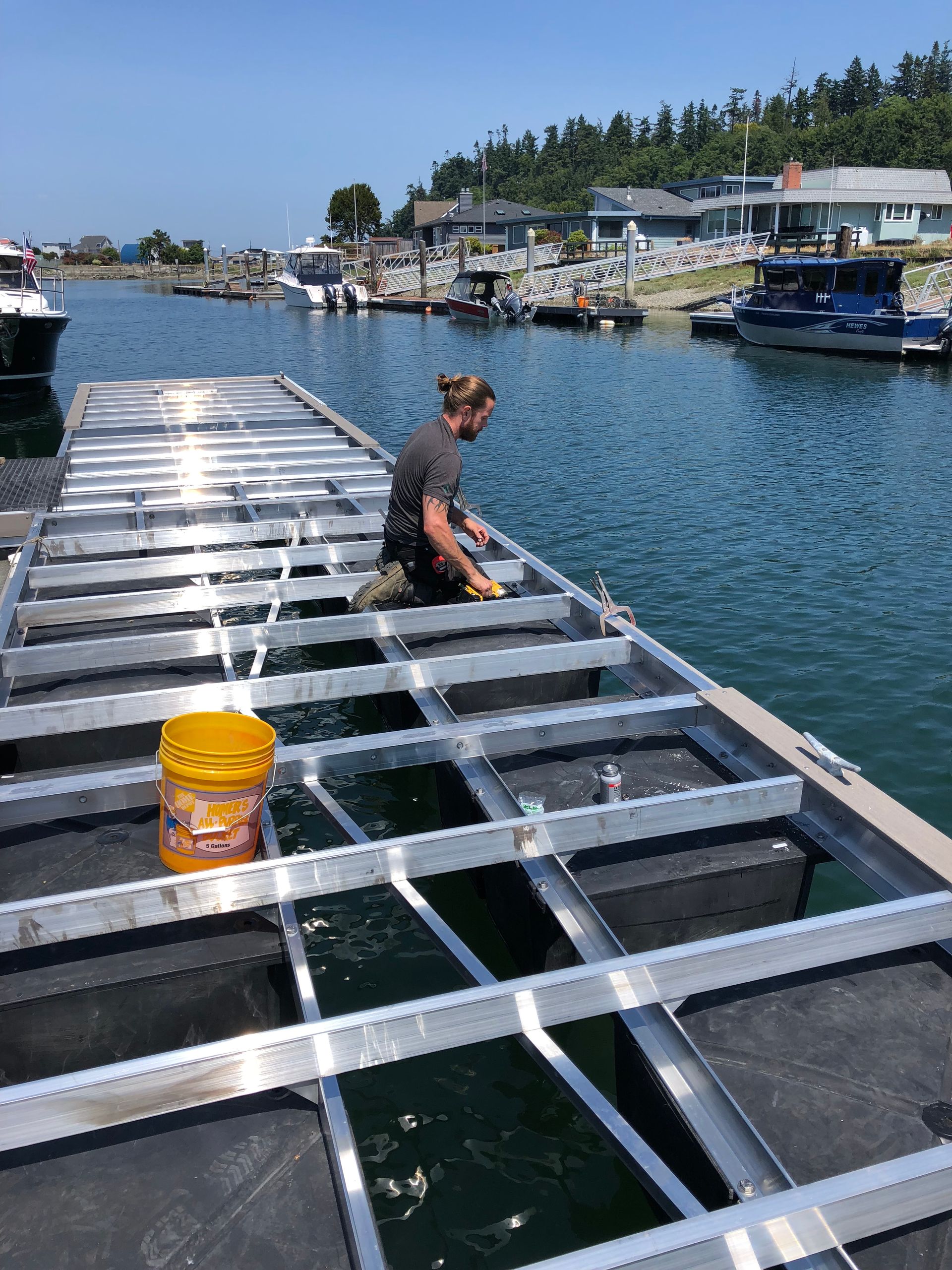 Completed aluminum gangway system on a Pacific Northwest dock
