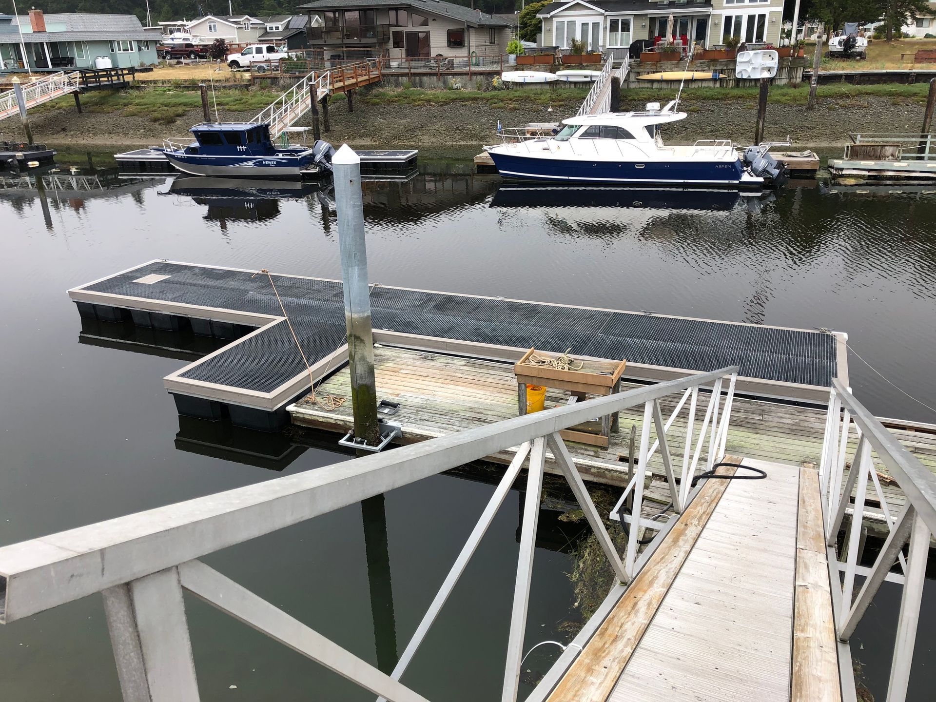 Completed boat ramp with aluminum skiff launching