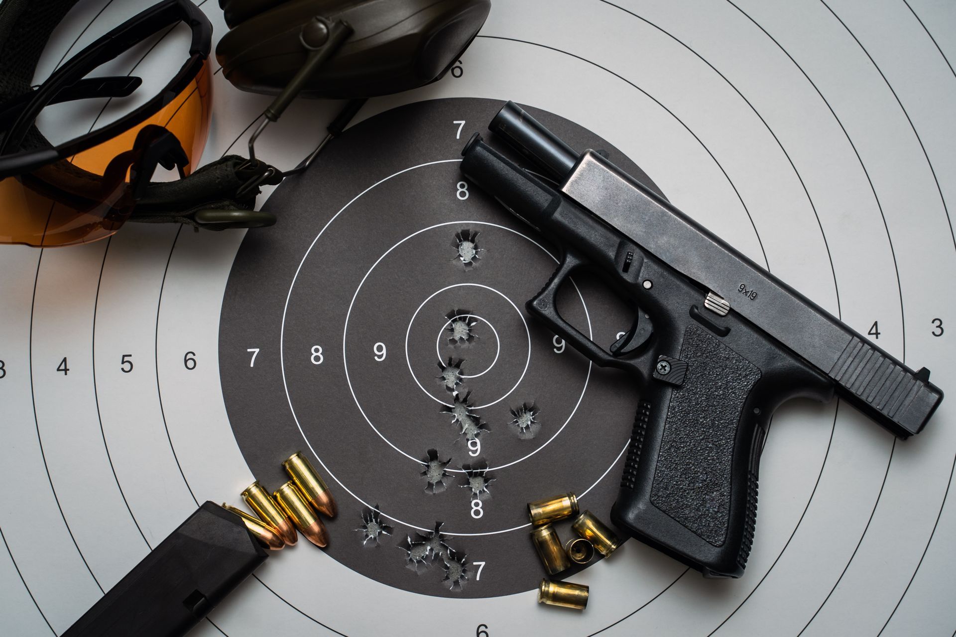 gun on top of a used target