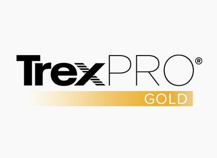 Logo for TrexPro Gold, featuring the TrexPro text in black with a gold bar below.
