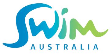 Swim Australia logo, blue and green gradient text.