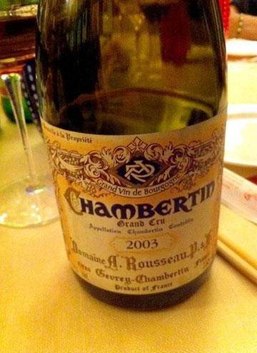 bottiglia di vino Chambertin del 2003.