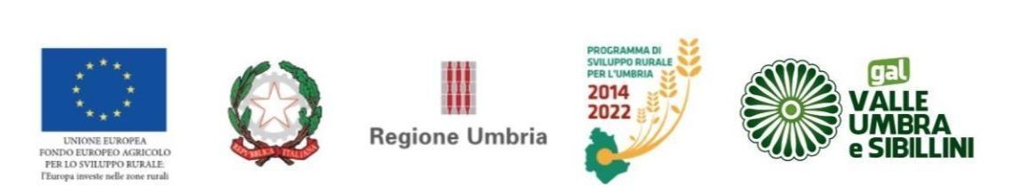Tra i loghi figurano l'Unione Europea, il governo italiano, la Valle Umbra e i Monti Sibillini.