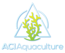 ACI Aquaculture logo with a blue triangle and green coral-like design