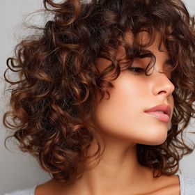 Model with defined natural curls showcasing professional curl and texture hair services