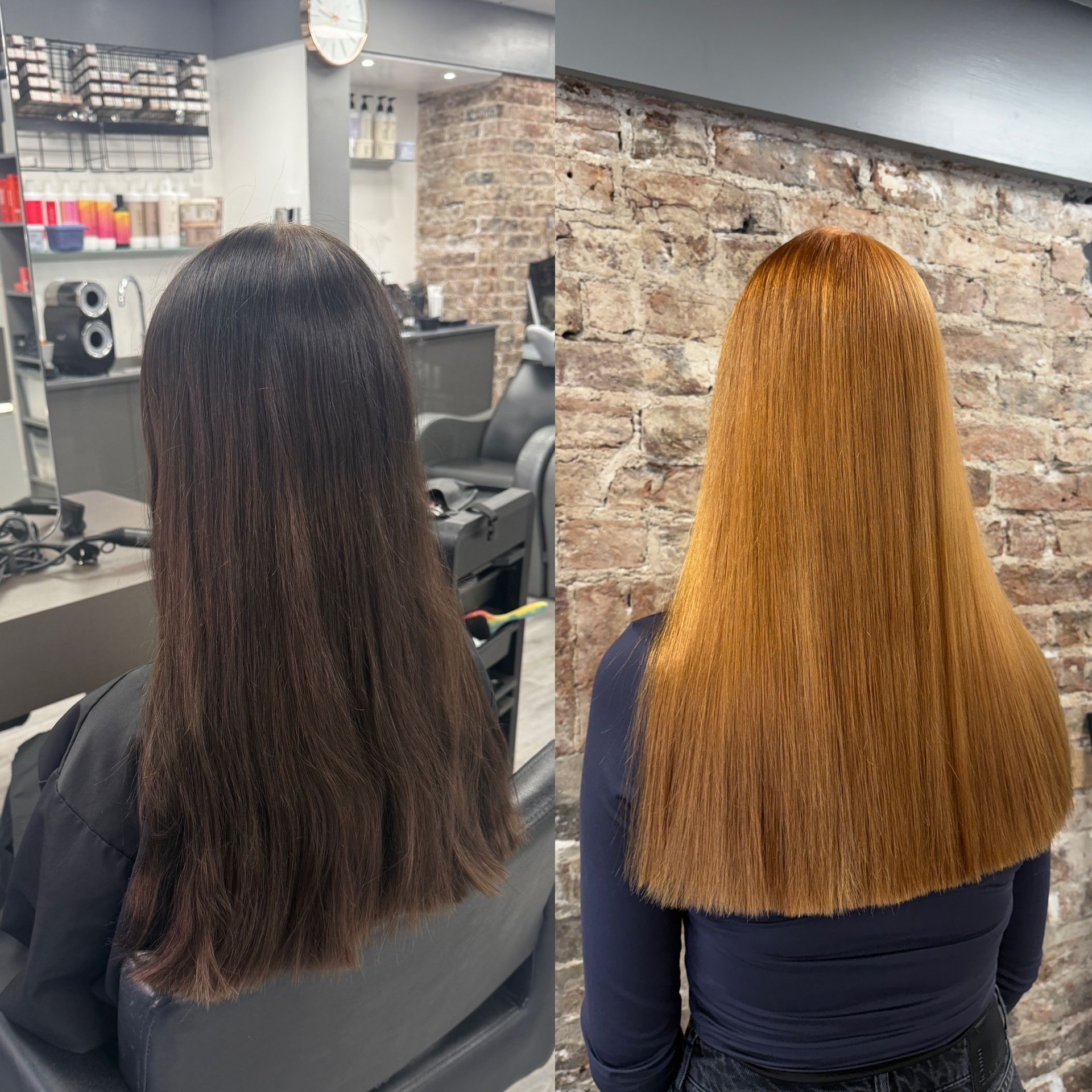 Before and after first stage black box dye colour correction