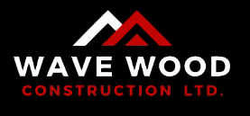Wave Wood Construction Ltd. logo with white and red roof icon on black background