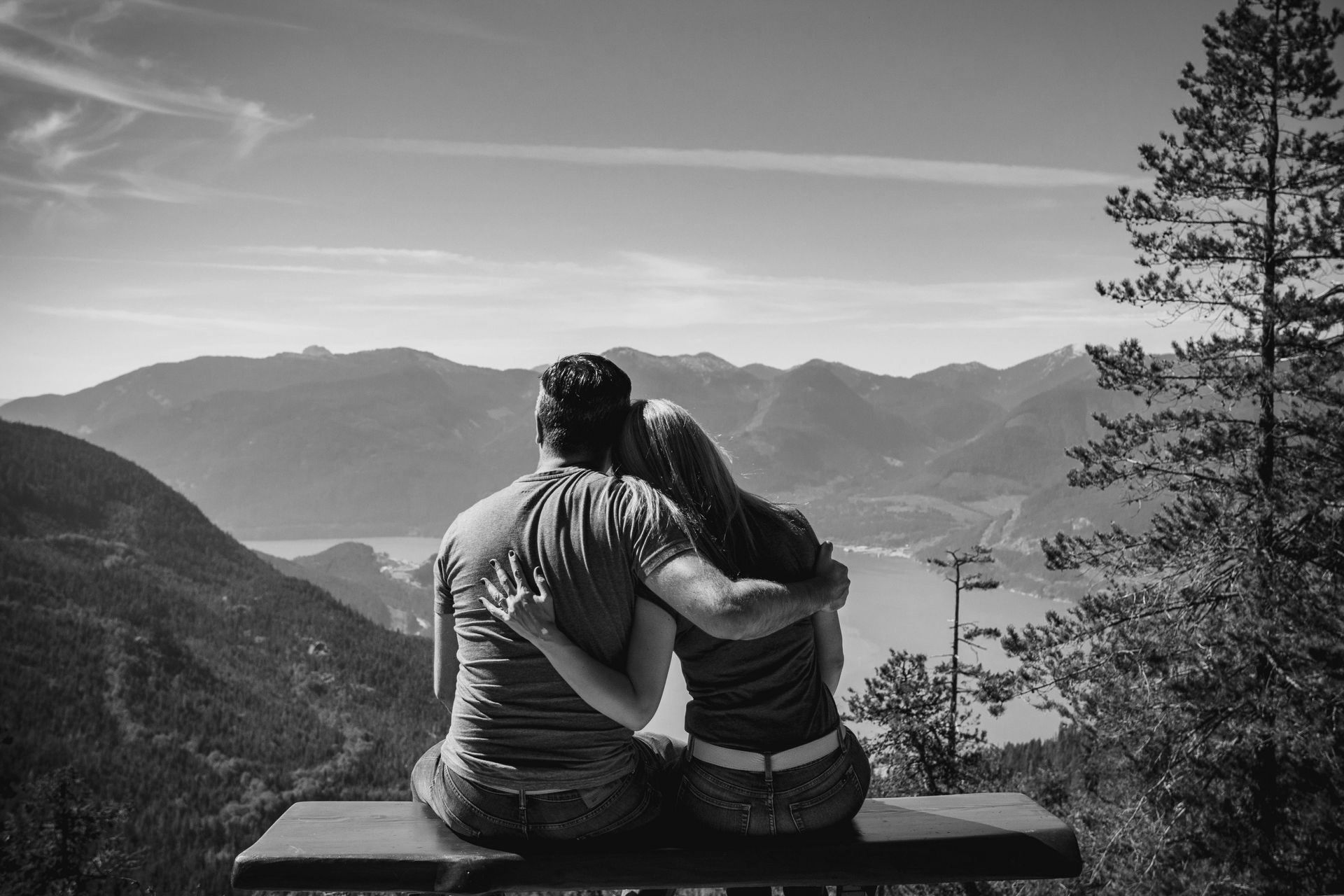 Couple sitting and cuddling