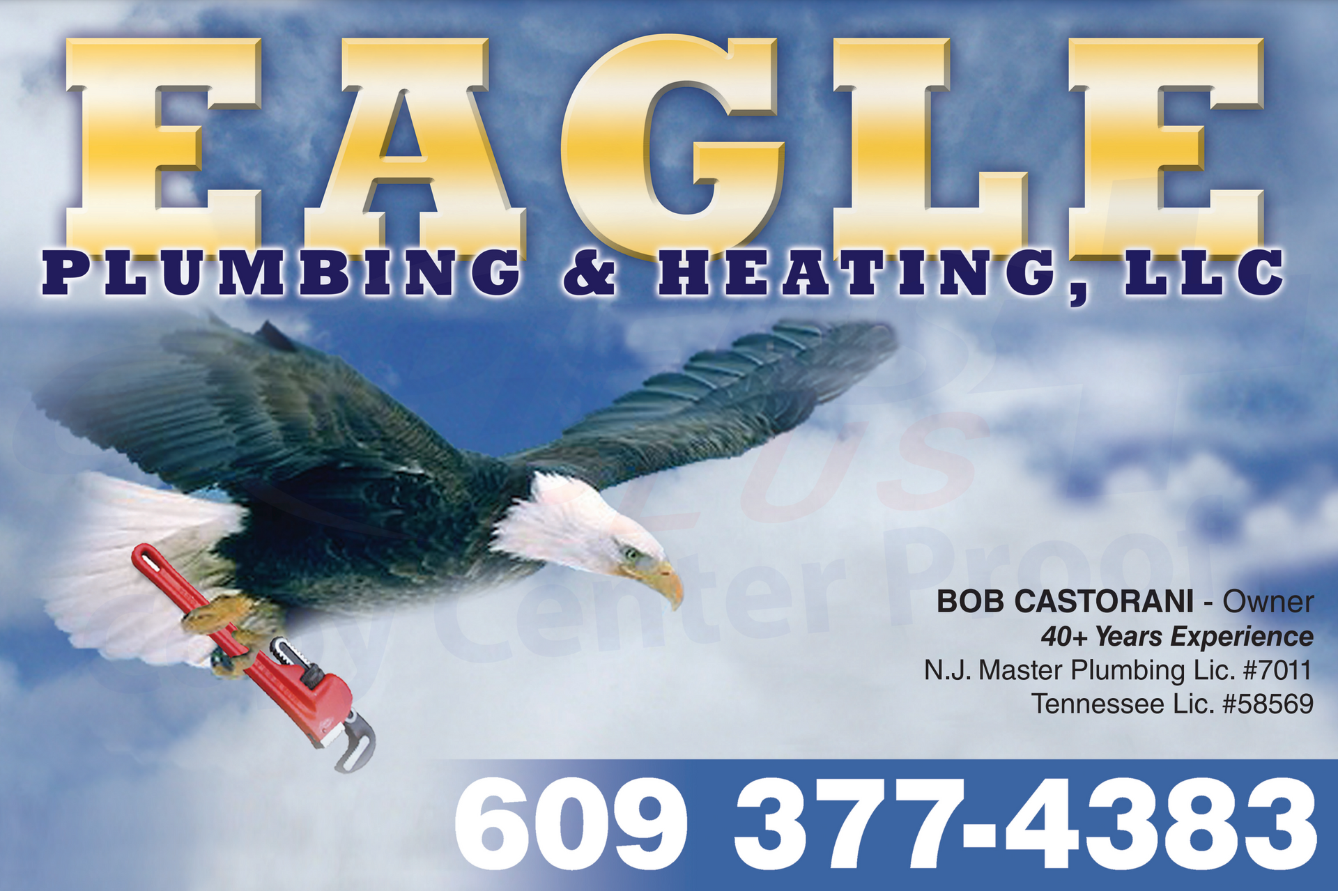 An advertisement for eagle plumbing and heating llc