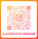 Code QR Instagram rose orangé avec le compte @jardinsdevielsmaisons en dessous