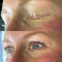 Before and after a lash lift and tint at The Pamper Lounge in New Milton