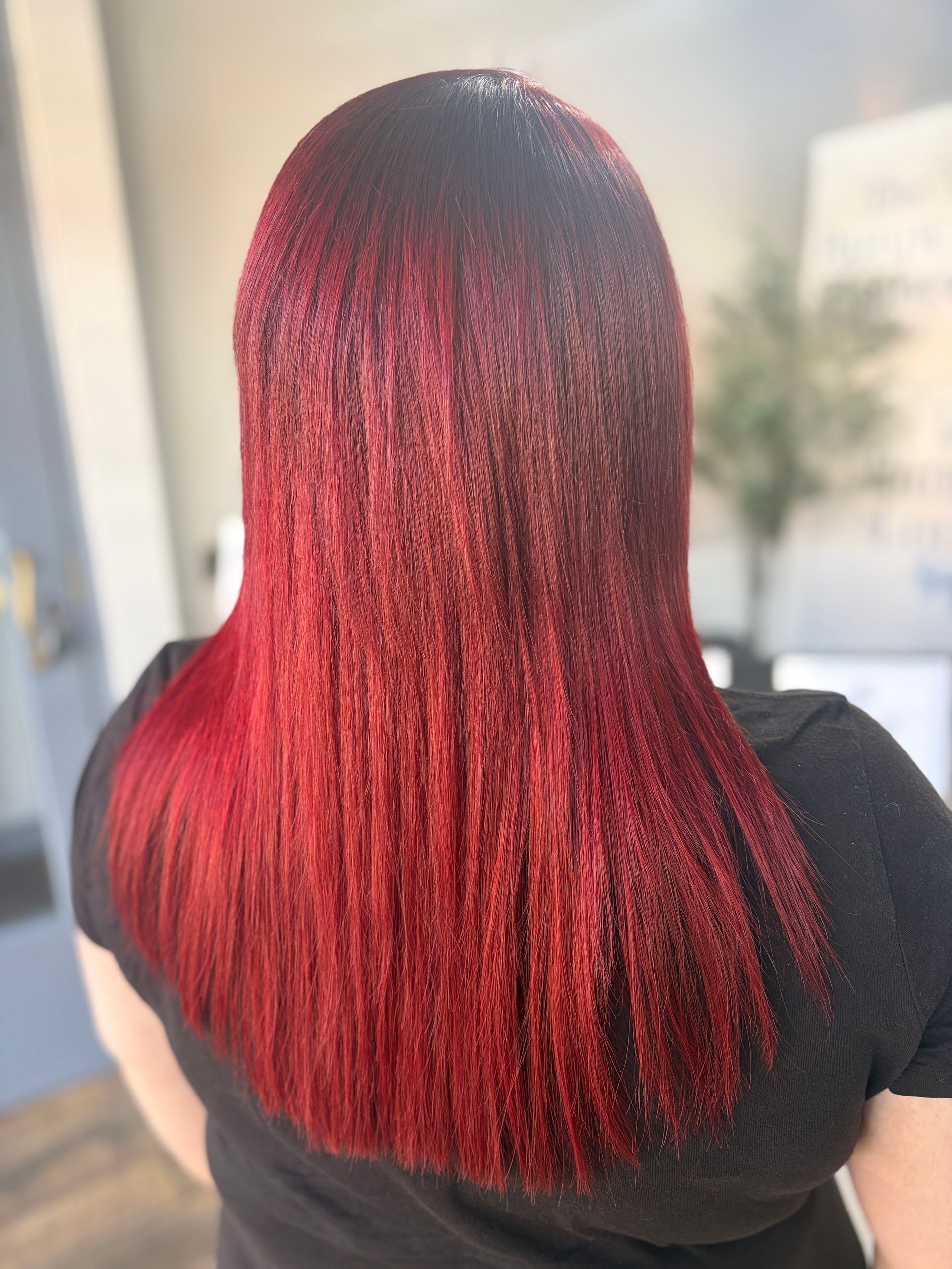 Glossy rich red hair colour at The Pamper Lounge