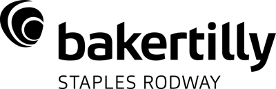 A black and white logo for bakertilly staples rodway Statement Homes Christchurch