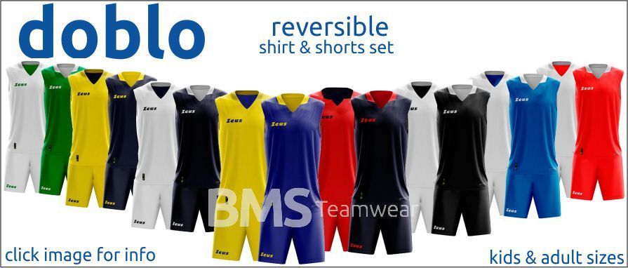 Dobló reversible shirt and shorts sets in multiple colors, with kids' and adult sizes shown