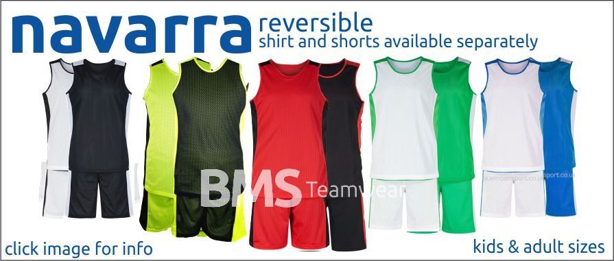 Navarra reversible shirts and shorts in multiple colors, kids and adult sizes