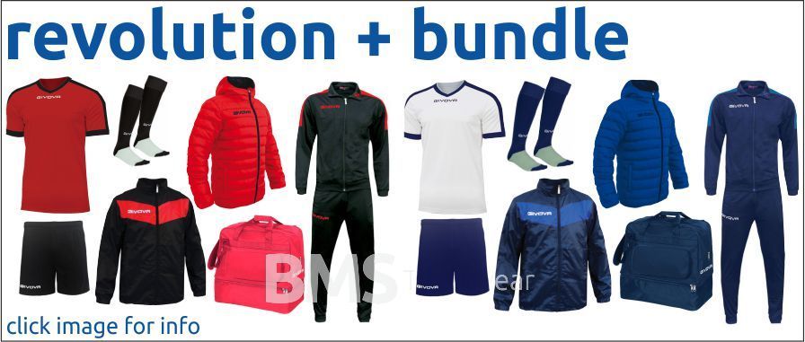 Revolution bundle of winter sportswear: jackets, pants, and socks in red, black, white, and blue