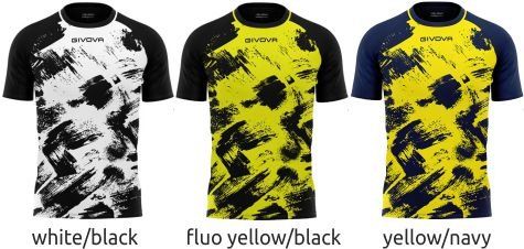 Three athletic shirts in white/black, yellow/black, and yellow/navy camouflage patterns.