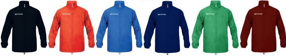 Six hooded zip-up jackets in navy, coral, blue, dark blue, green, and maroon