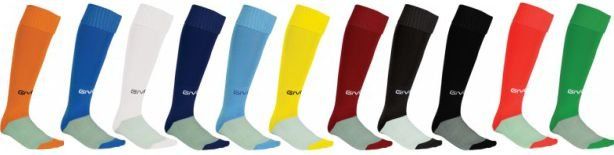 Row of colorful dress socks in orange, blue, green, navy, yellow, red, black, white, pink, and mint green.