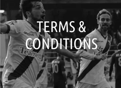 Soccer players in grayscale with overlaid text reading “TERMS & CONDITIONS”