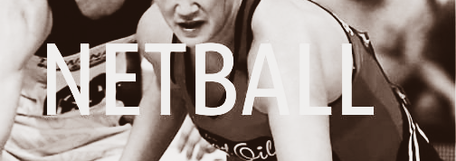 Netball players in action with bold “NETBALL” text overlaid