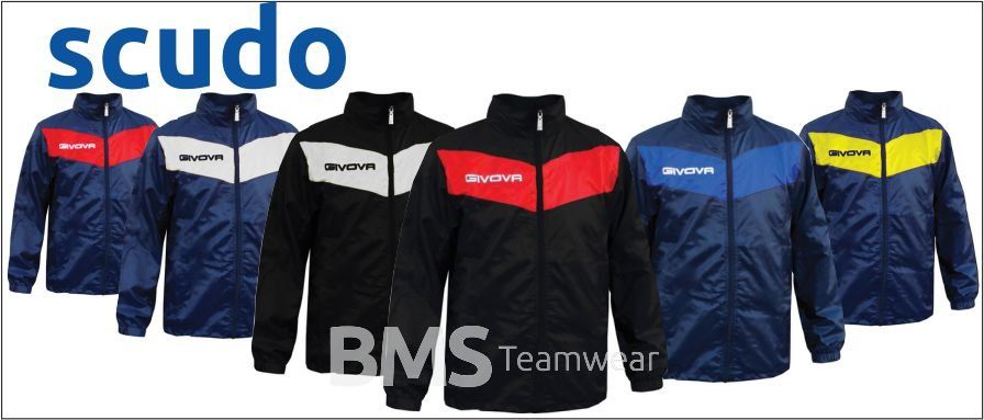 SCUDO BMS Teamwear jackets in navy, black, red, blue, and yellow color variants