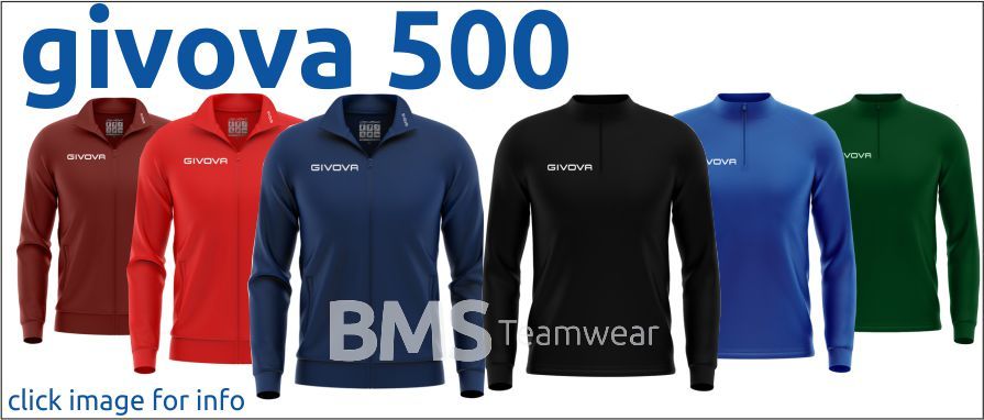 Givova 500 hoodies in red, blue, black, and green with BMS Teamwear logo