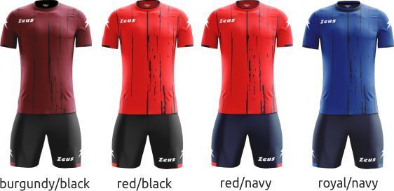 Four cycling jerseys in burgundy/black, red/black, red/navy, and royal/navy colorways.