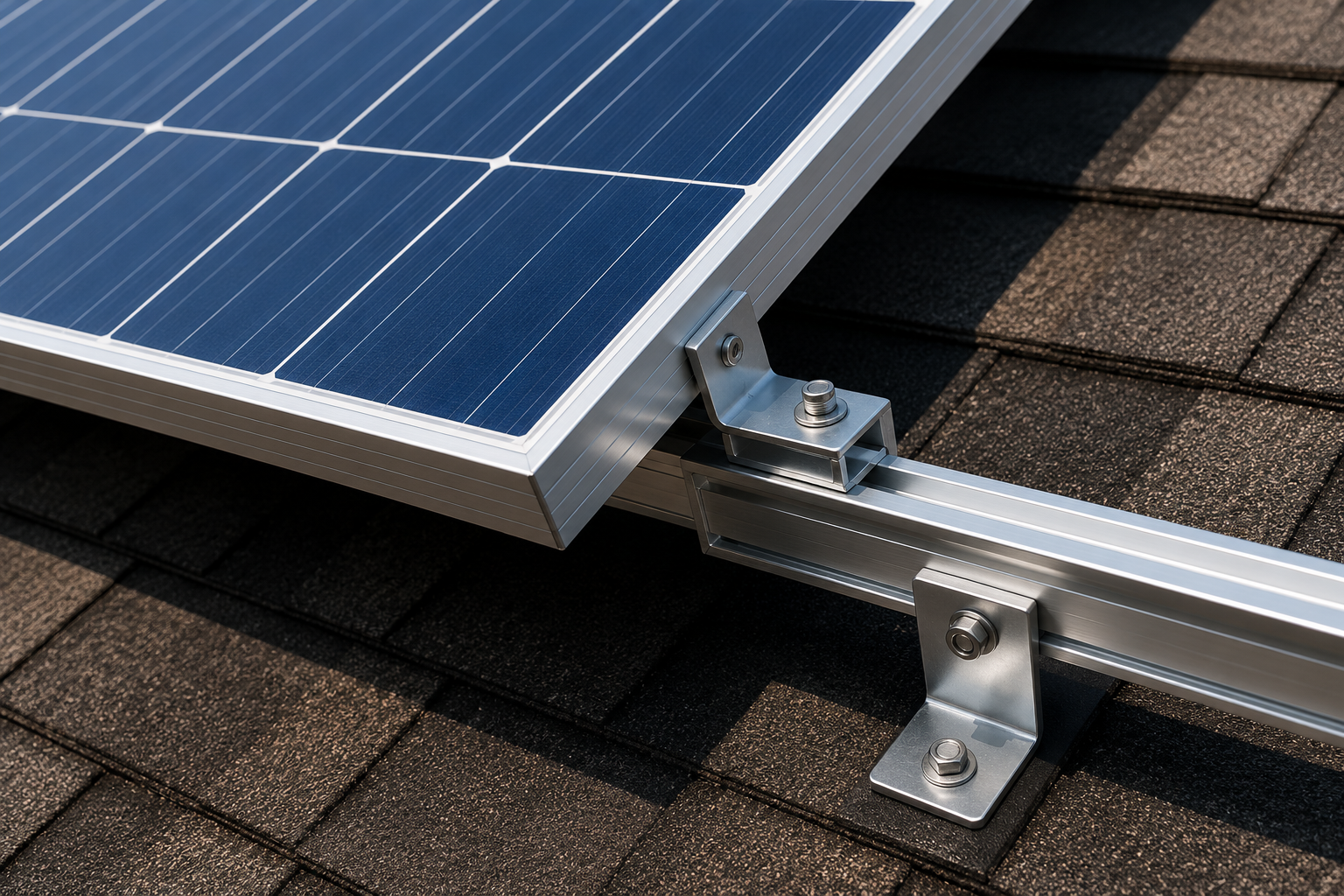 Person installing a solar panel on a rooftop, with red tile roofs and buildings in the background