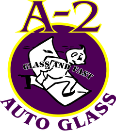A-2 Auto Glass logo with a purple circle, stylized glass cutter, and the words “Fast and Easy”